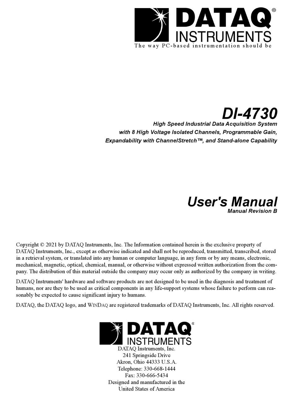 DATAQ DI4730 USER MANUAL Pdf Download ManualsLib