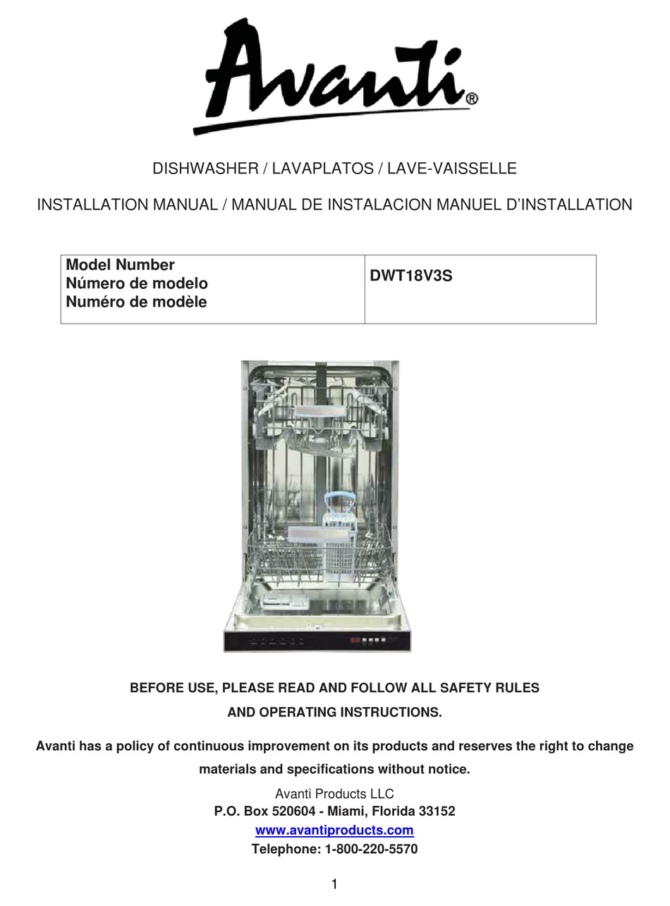 AVANTI DWT18V3S INSTALLATION MANUAL Pdf Download ManualsLib