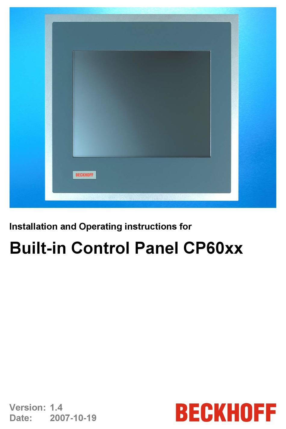 BECKHOFF CP60 SERIES INSTALLATION AND OPERATING INSTRUCTIONS MANUAL Pdf ...