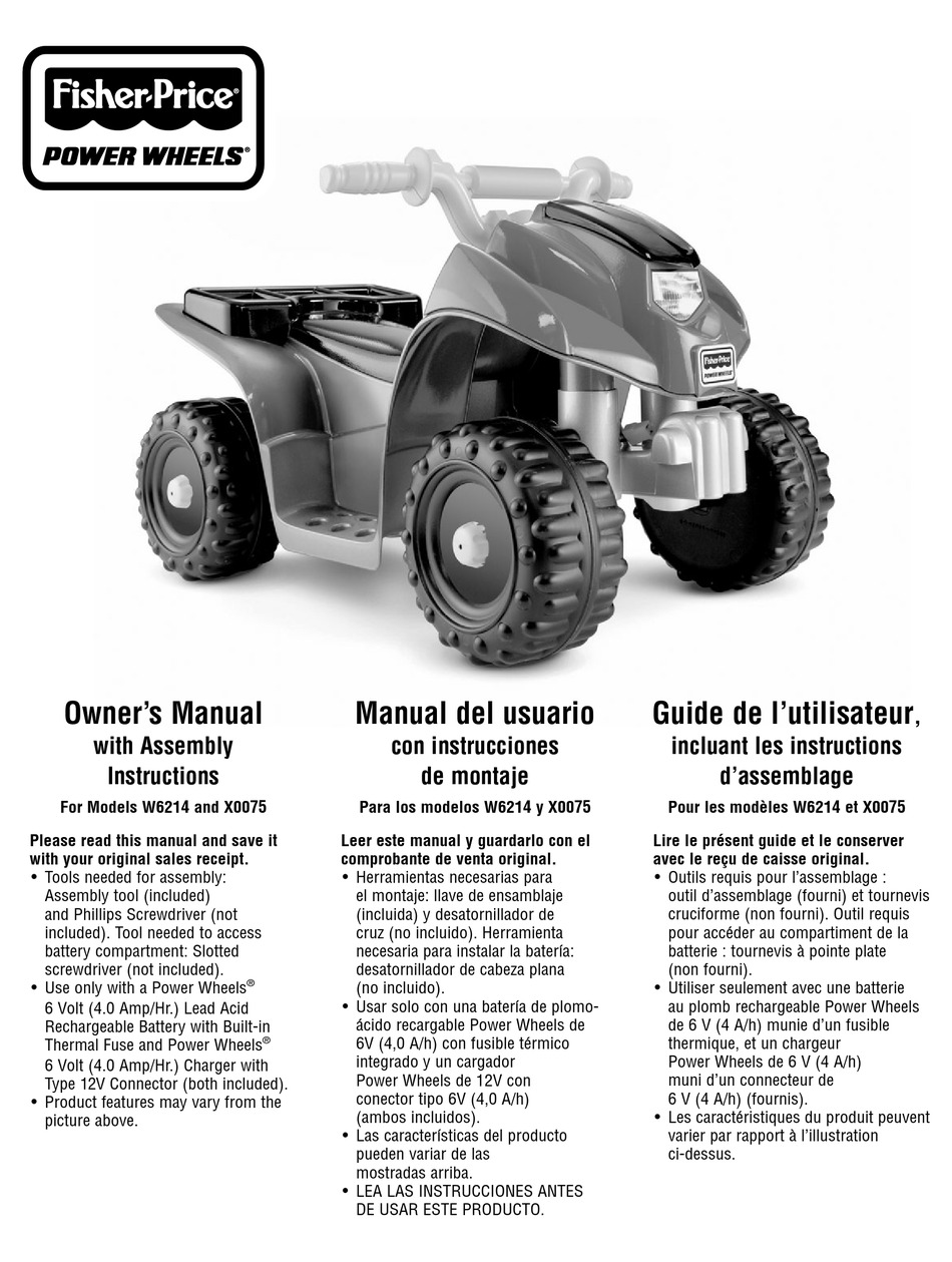 FISHERPRICE POWER WHEELS W6214 OWNER'S MANUAL WITH ASSEMBLY INSTRUCTIONS Pdf Download ManualsLib