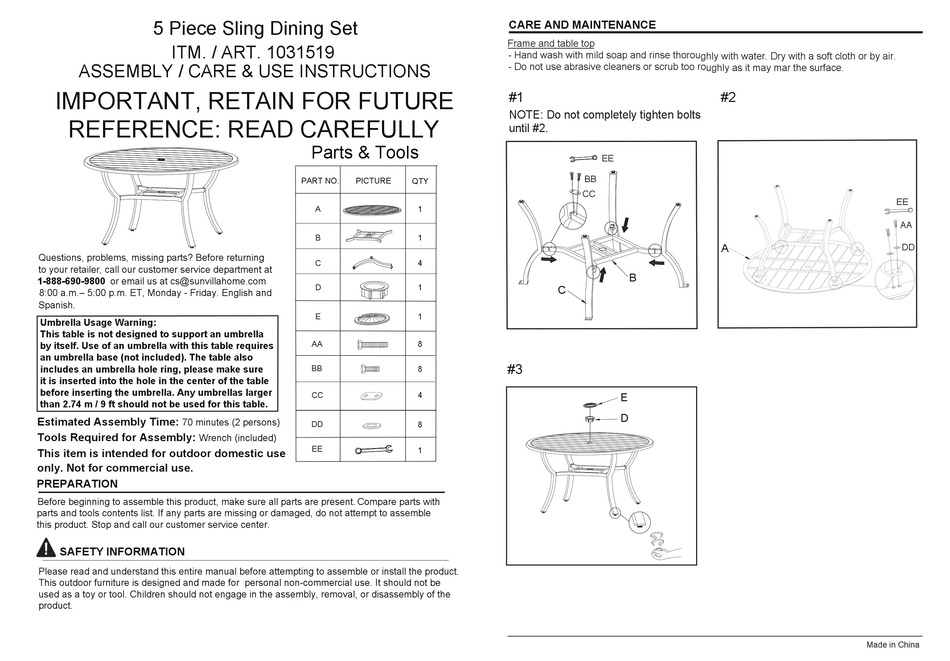 COSTCO 1031519 ASSEMBLY / CARE & USE INSTRUCTIONS Pdf Download ManualsLib