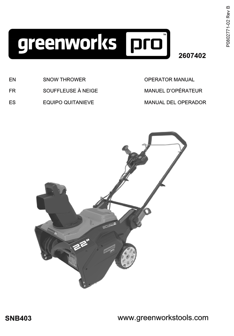 GREENWORKS PRO SNB403 OPERATOR'S MANUAL Pdf Download ManualsLib