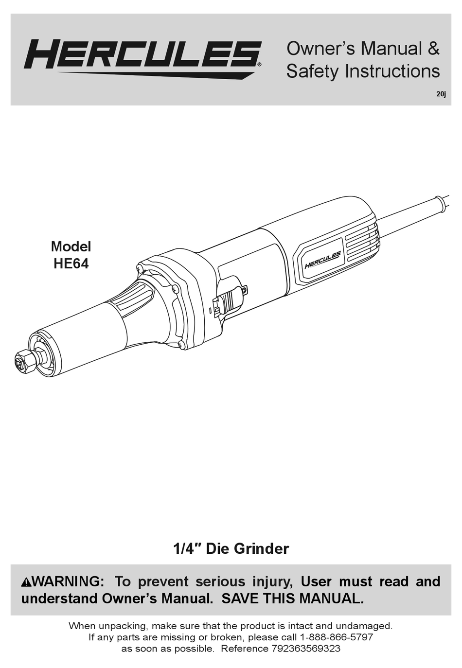 HERCULES HE64 OWNER'S MANUAL & SAFETY INSTRUCTIONS Pdf Download