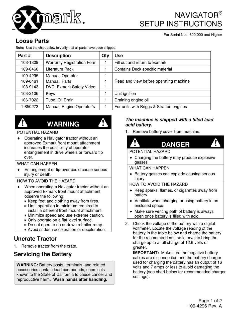 Exmark Navigator Setup Instructions Pdf Download 