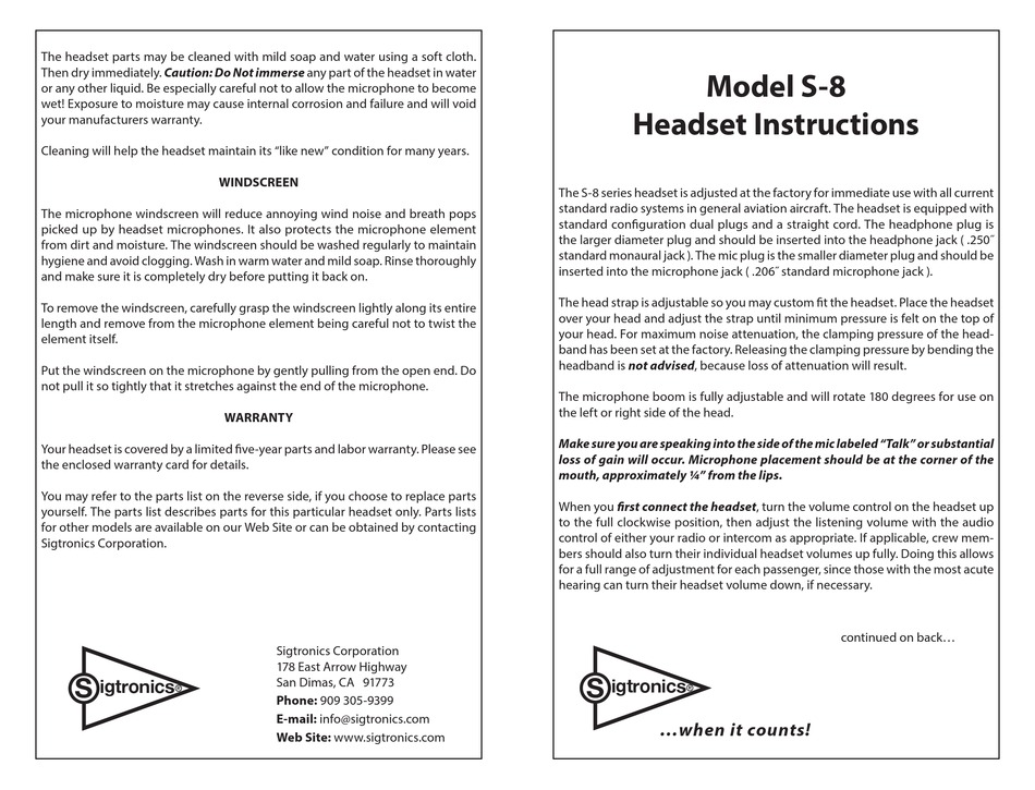 sigtronics-s-8-instructions-pdf-download-manualslib