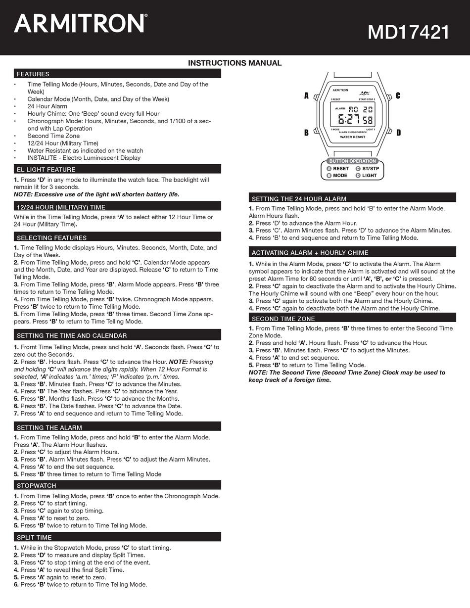 ARMITRON MD17421 INSTRUCTION MANUAL Pdf Download ManualsLib