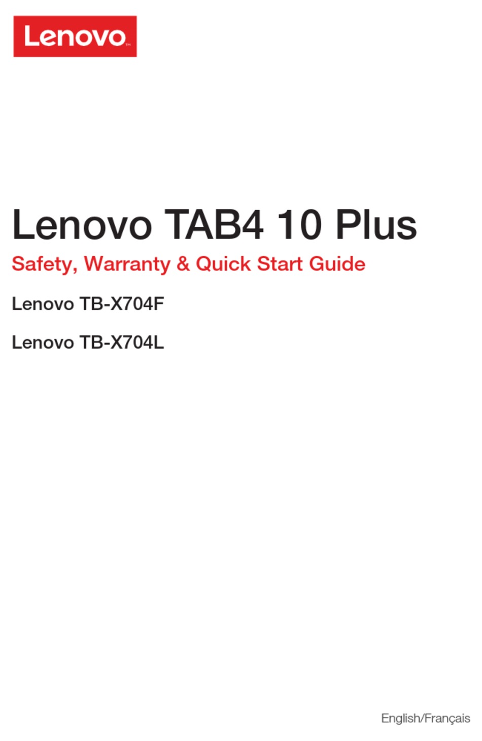 LENOVO TBX704F SAFETY, WARRANTY & QUICK START MANUAL Pdf Download