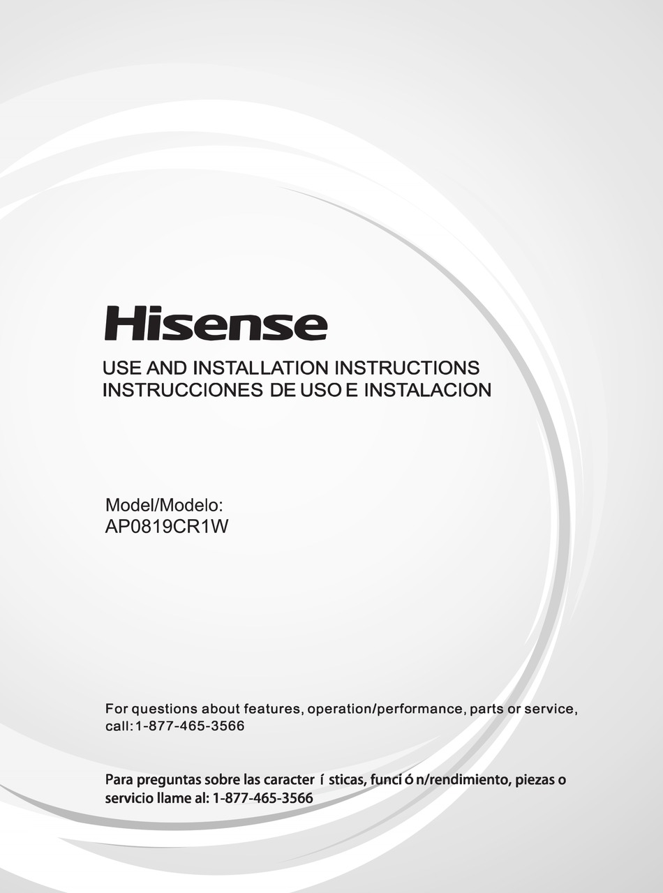 HISENSE AP0819CR1W USE AND INSTALLATION INSTRUCTIONS Pdf Download