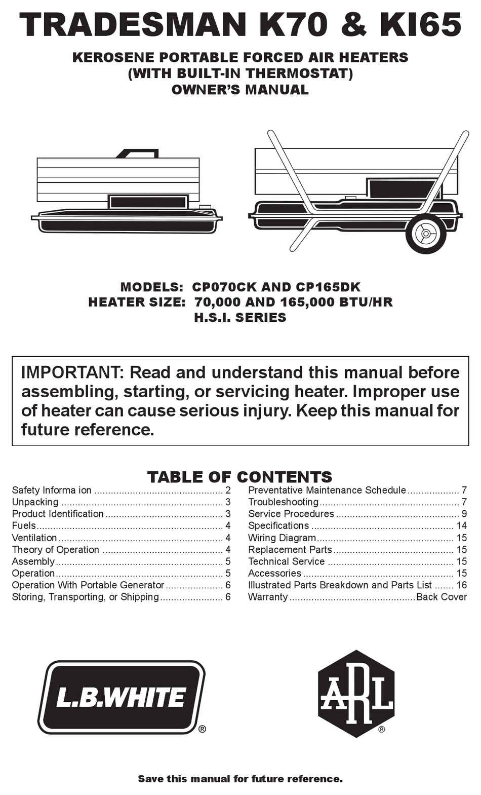 L.B. WHITE TRADESMAN K70 OWNER'S MANUAL Pdf Download | ManualsLib