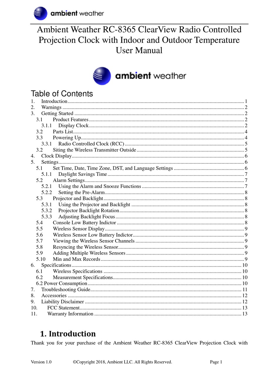 AMBIENT WEATHER RC8365 USER MANUAL Pdf Download ManualsLib