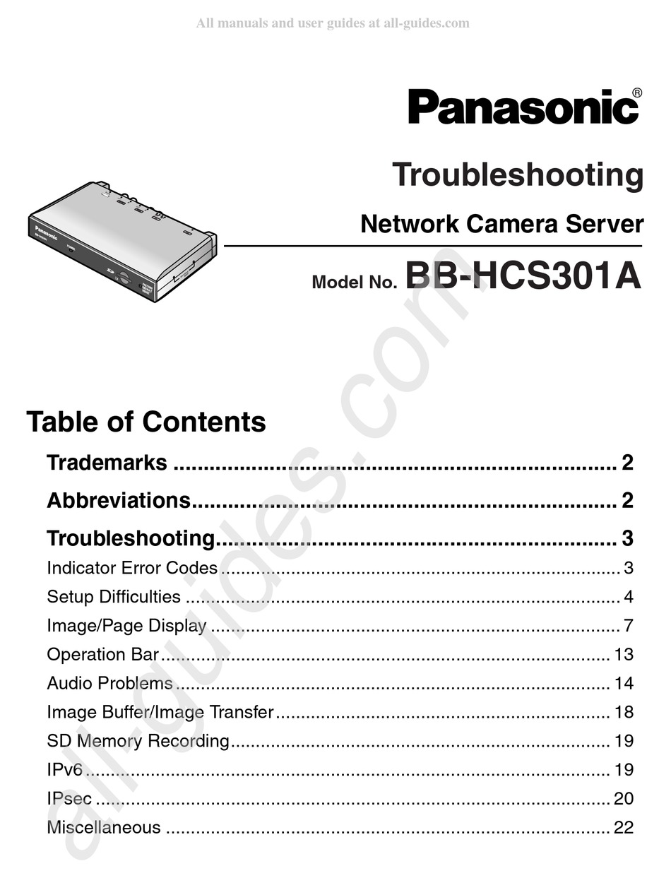 PANASONIC BB-HCS301A TROUBLESHOOTING MANUAL Pdf Download | ManualsLib