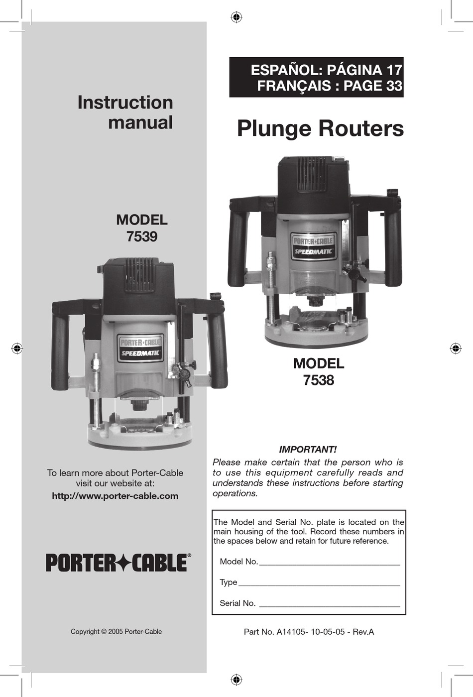 Porter Cable 7518 Manual