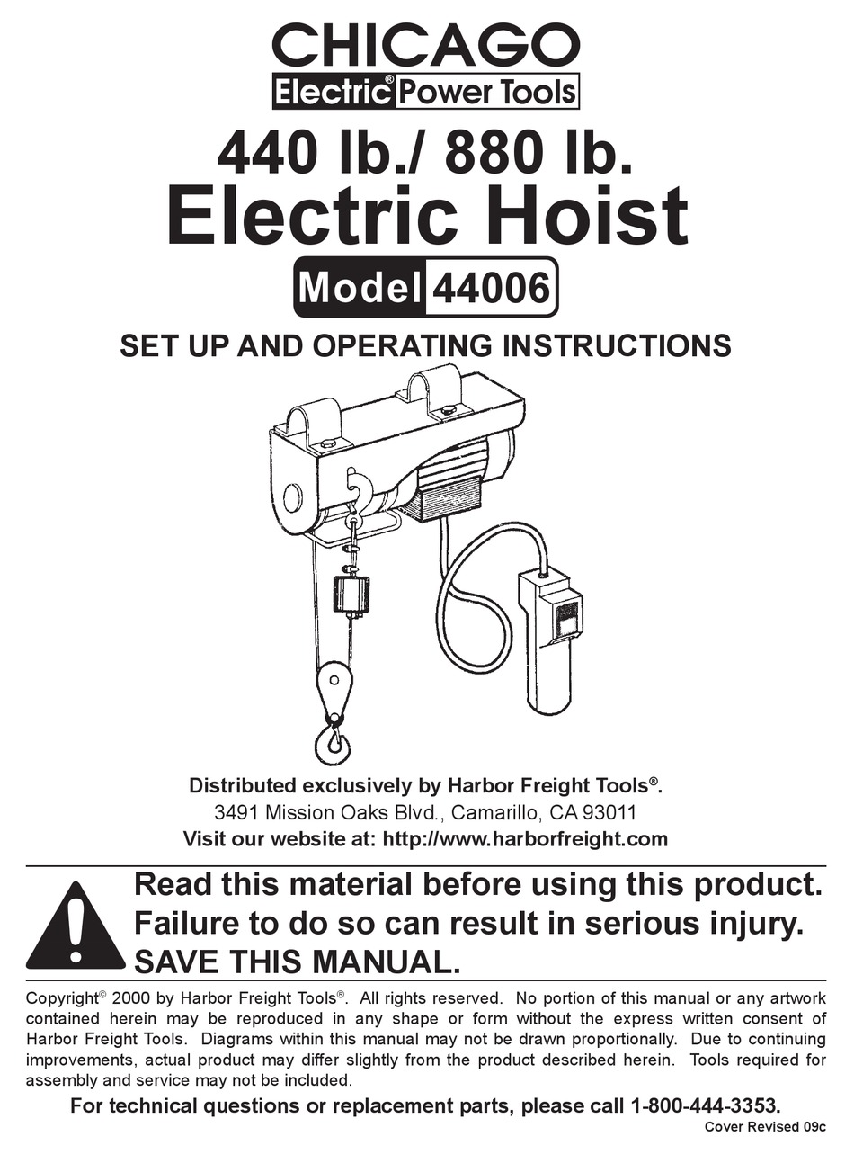 CHICAGO ELECTRIC 44006 SET UP AND OPERATING INSTRUCTIONS MANUAL Pdf ...