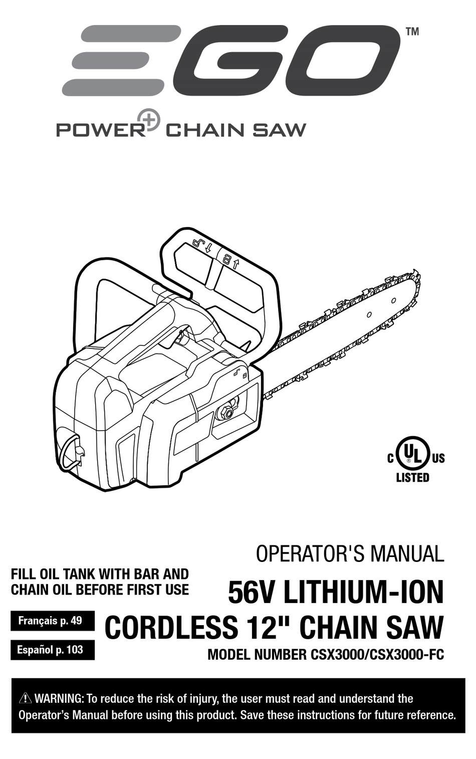 EGO POWER+ CSX3000 OPERATOR'S MANUAL Pdf Download | ManualsLib