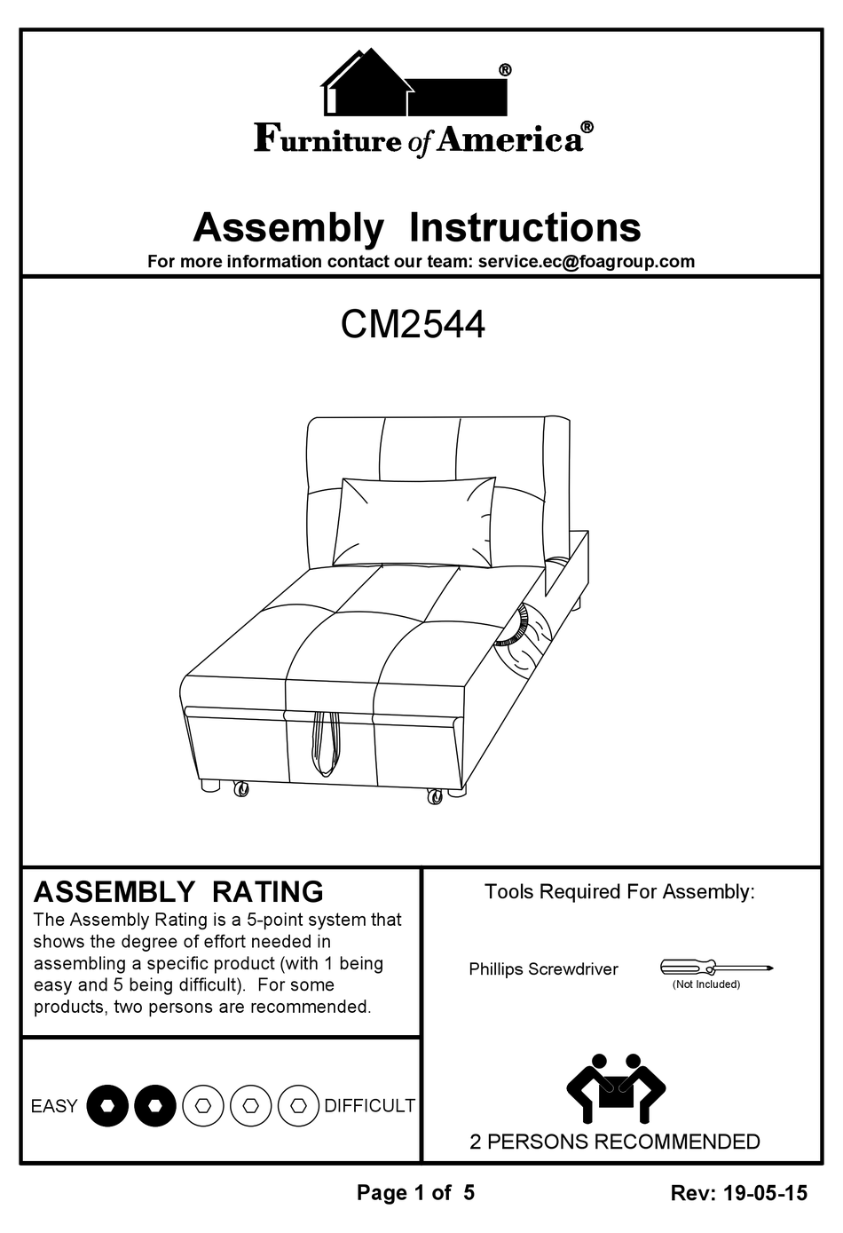 FURNITURE OF AMERICA CM2544 ASSEMBLY INSTRUCTIONS Pdf Download ManualsLib