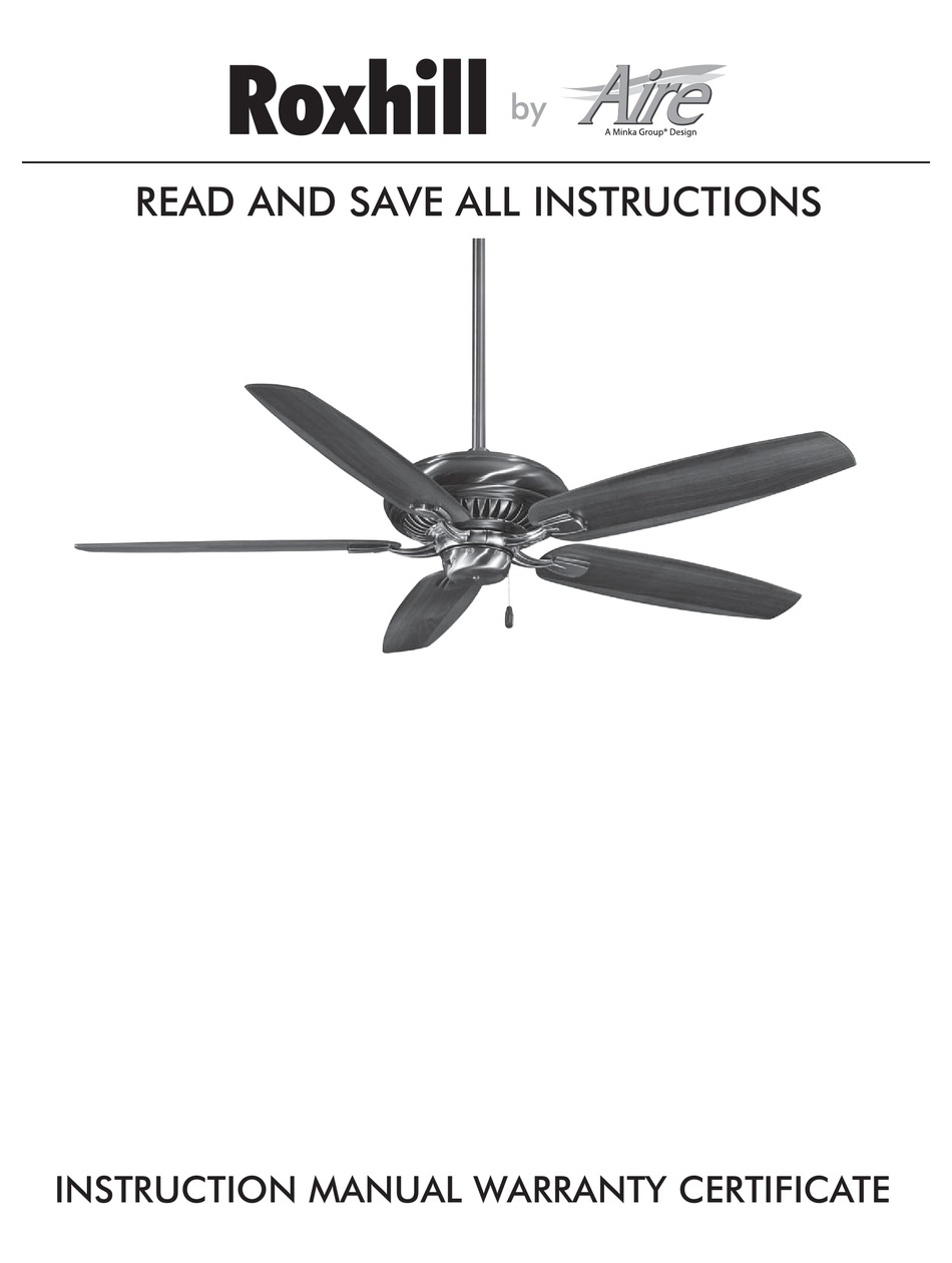 MINKA GROUP AIRE ROXHILL INSTRUCTION MANUAL Pdf Download ManualsLib