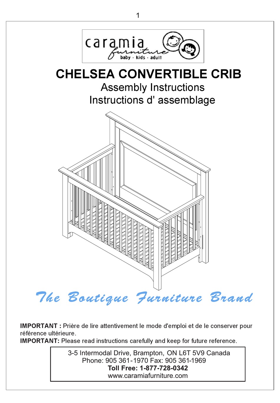 CARAMIA FURNITURE CHELSEA CONVERTIBLE CRIB ASSEMBLY INSTRUCTIONS MANUAL