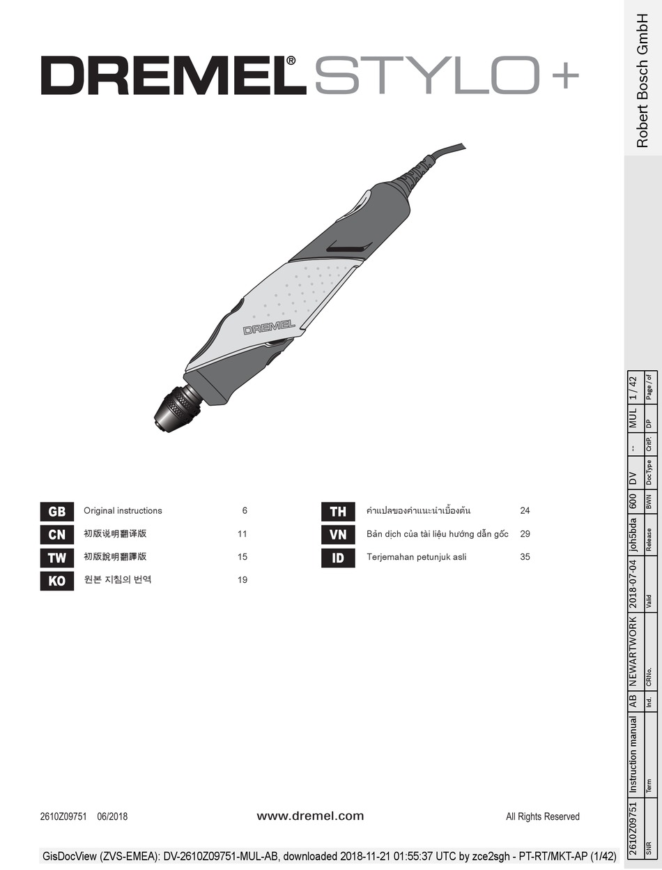 BOSCH DREMEL STYLO+ ORIGINAL INSTRUCTIONS MANUAL Pdf Download ManualsLib