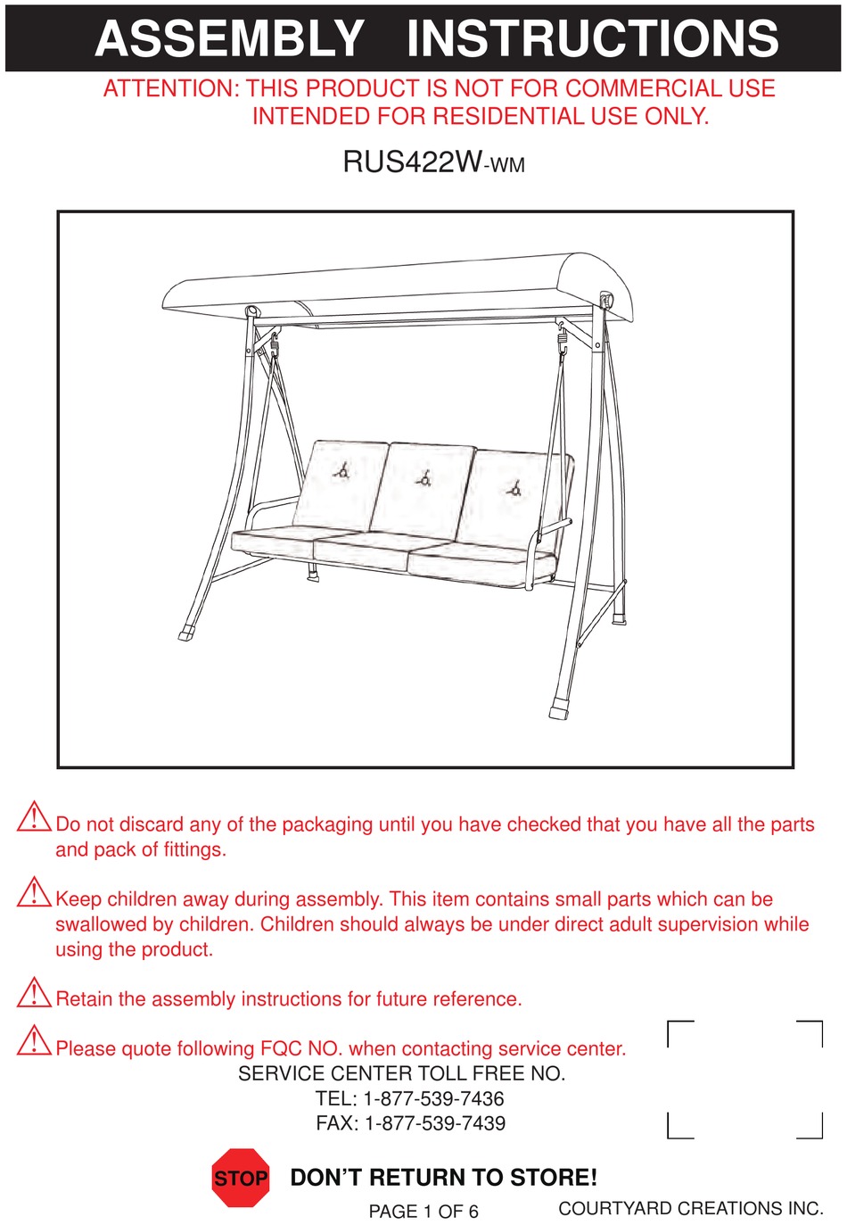 COURTYARD CREATIONS RUS422W-WM ASSEMBLY INSTRUCTIONS MANUAL Pdf ...