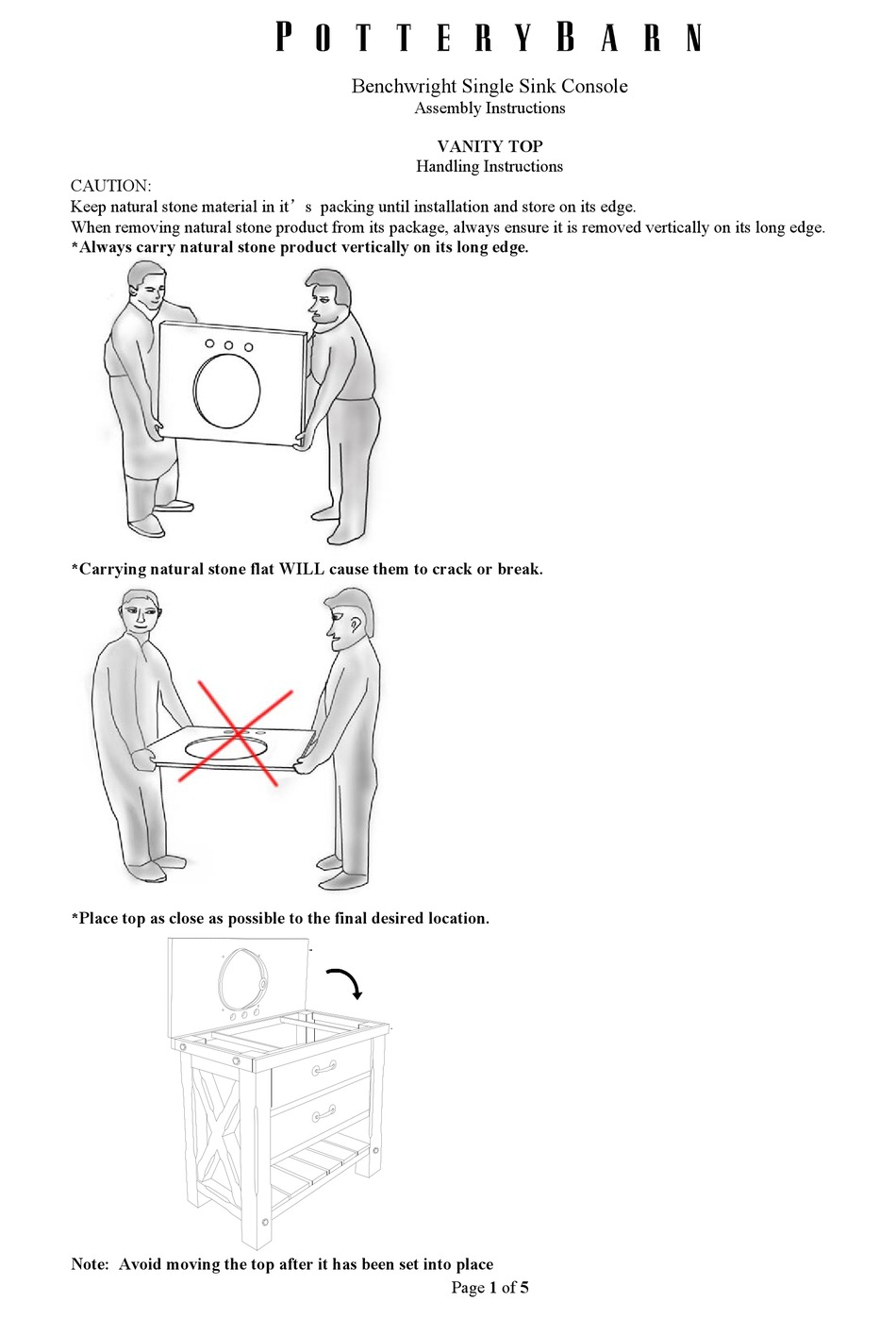 POTTERY BARN BENCHWRIGHT SINGLE SINK CONSOLE ASSEMBLY INSTRUCTIONS Pdf