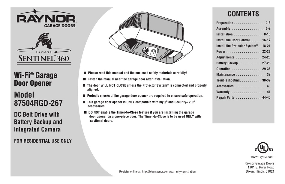 RAYNOR 87504RGD267 MANUAL Pdf Download ManualsLib