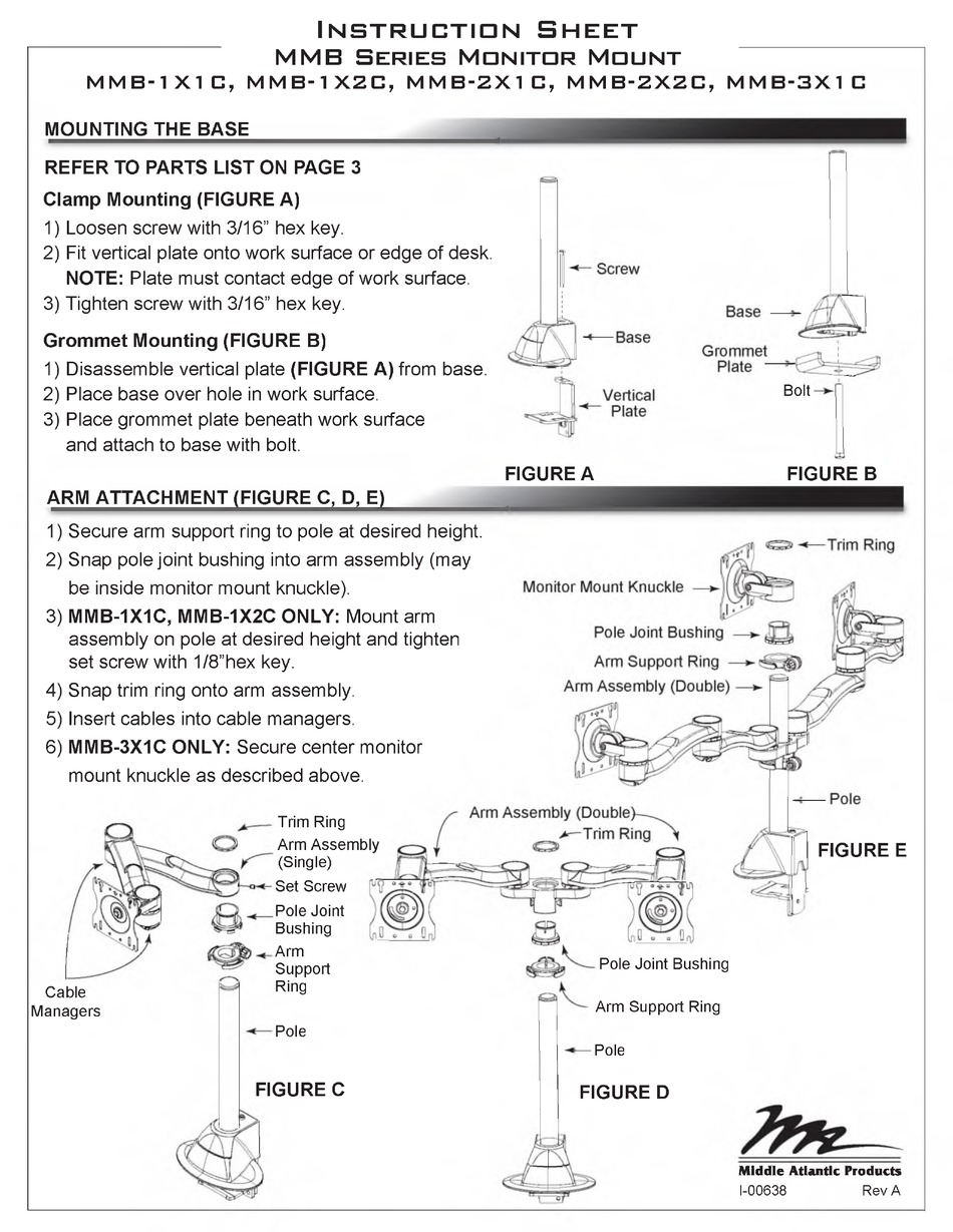 MIDDLE ATLANTIC PRODUCTS MMB1X1C INSTRUCTION SHEET Pdf Download