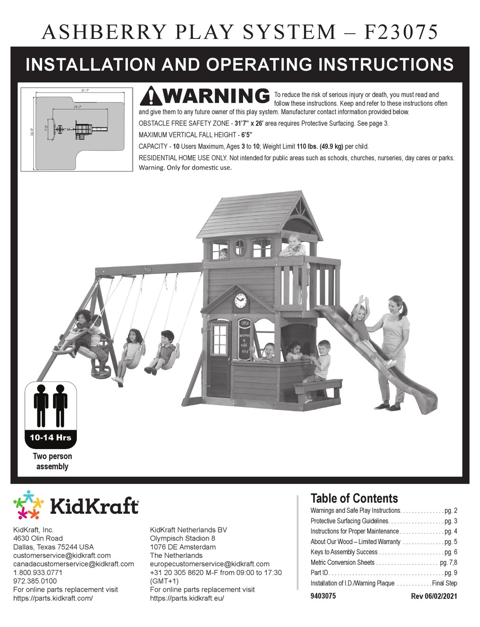 KIDKRAFT ASHBERRY INSTALLATION AND OPERATING INSTRUCTIONS MANUAL Pdf