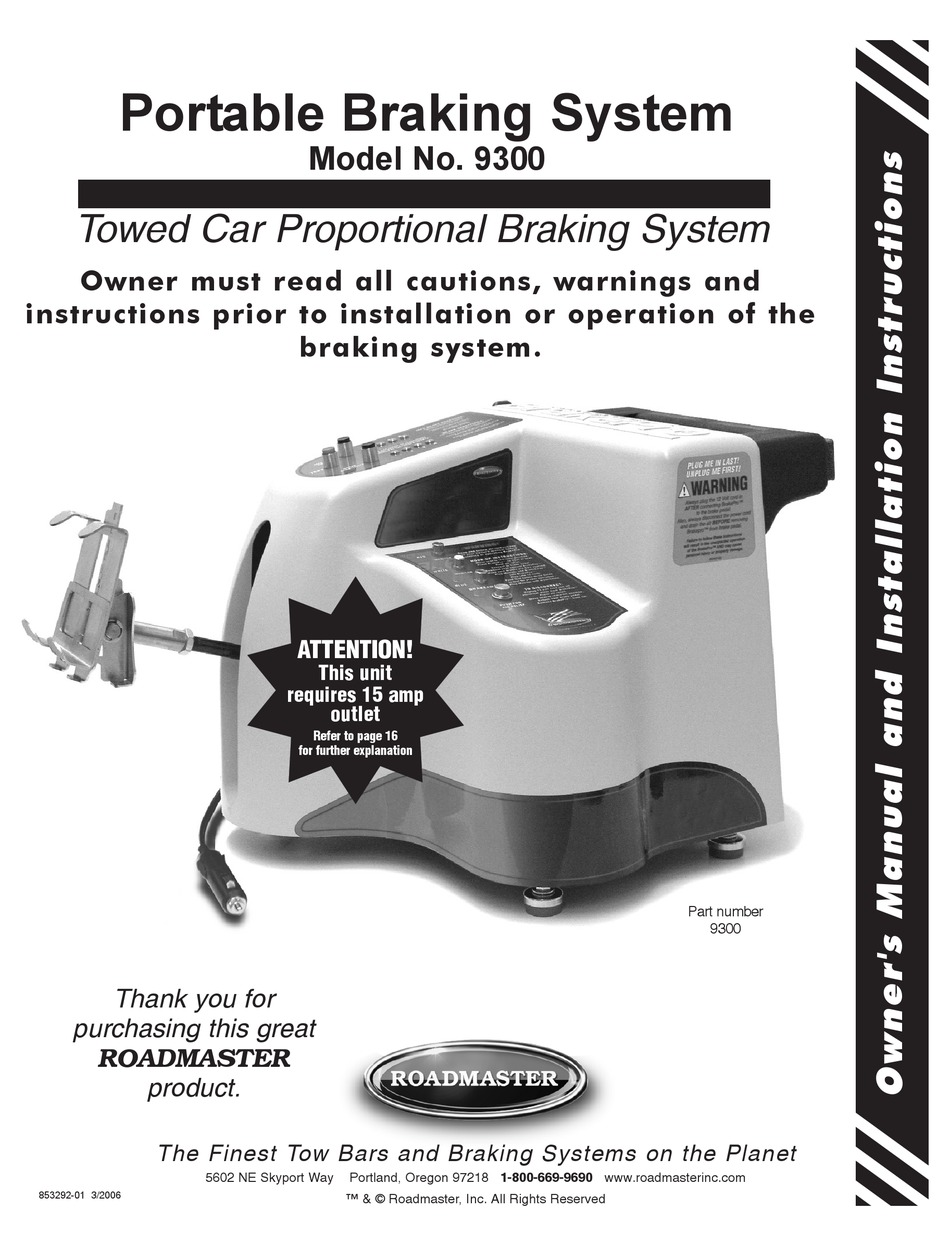 ROADMASTER 9300 OWNER'S MANUAL AND INSTALLATION INSTRUCTIONS Pdf