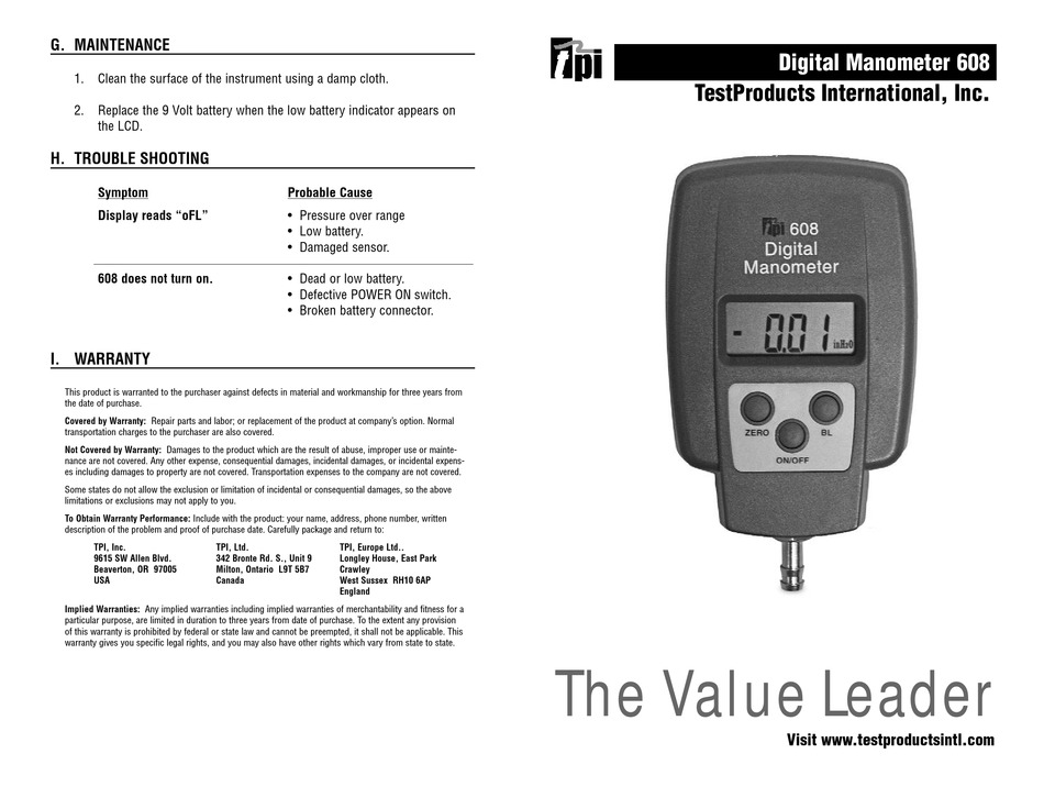 TPI 608 QUICK START MANUAL Pdf Download ManualsLib