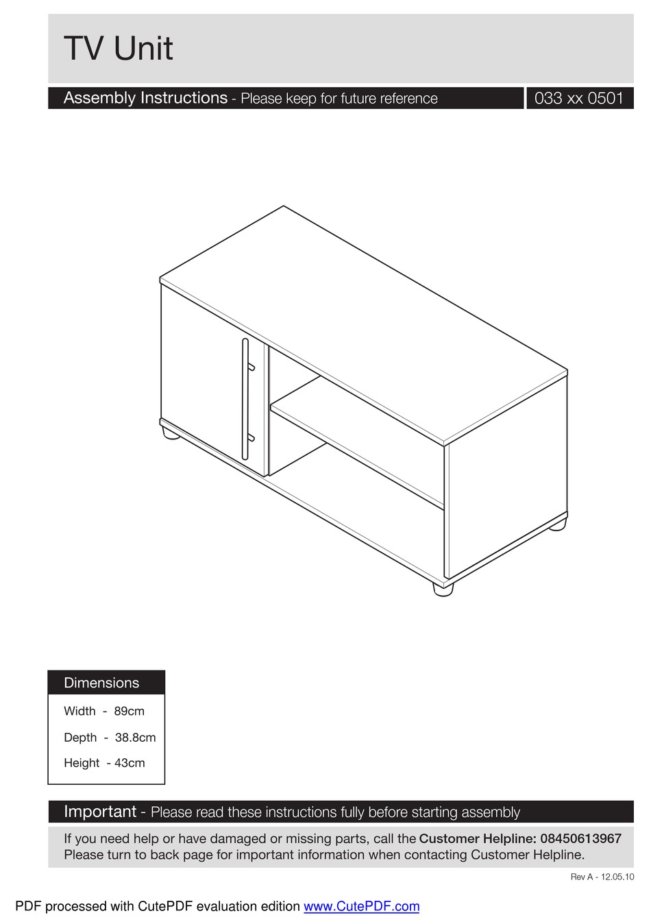 ARGOS 033 0501 SERIES ASSEMBLY INSTRUCTIONS MANUAL Pdf Download