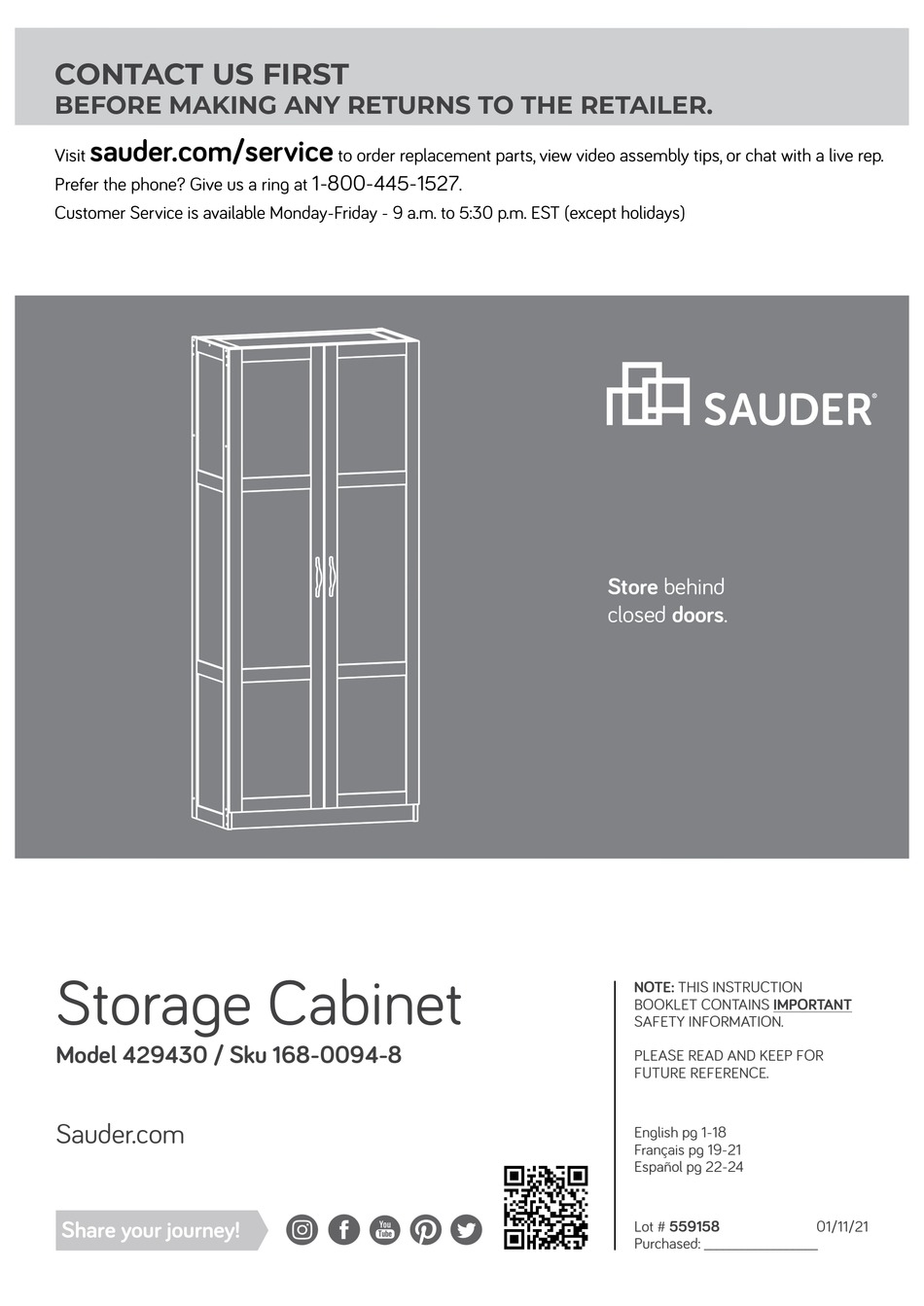 SAUDER 429430 MANUAL Pdf Download ManualsLib