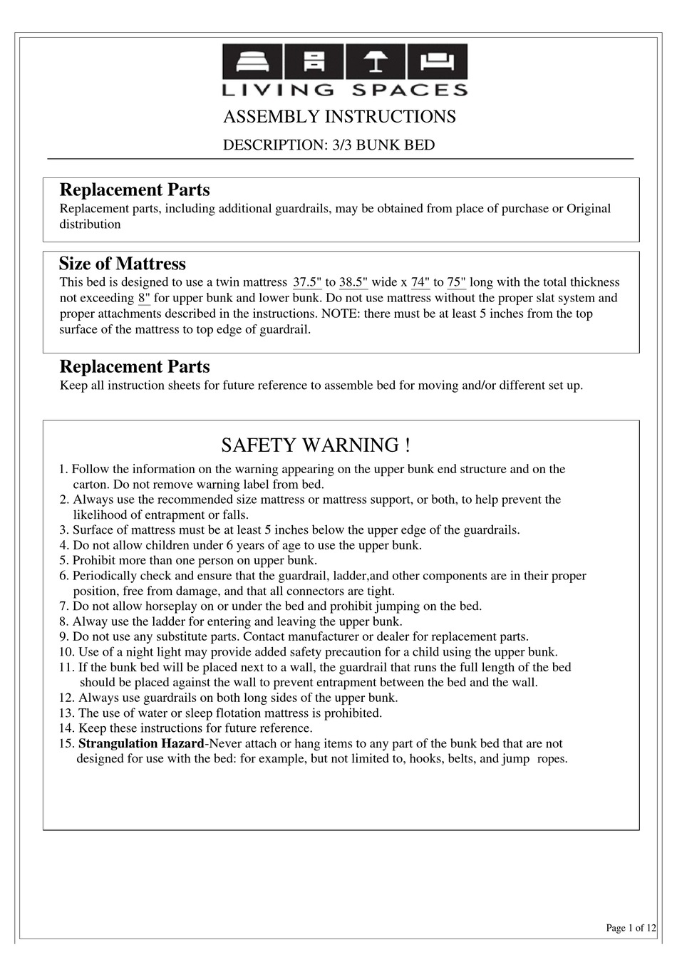LIVING SPACES 243554 ASSEMBLY INSTRUCTIONS MANUAL Pdf Download ManualsLib