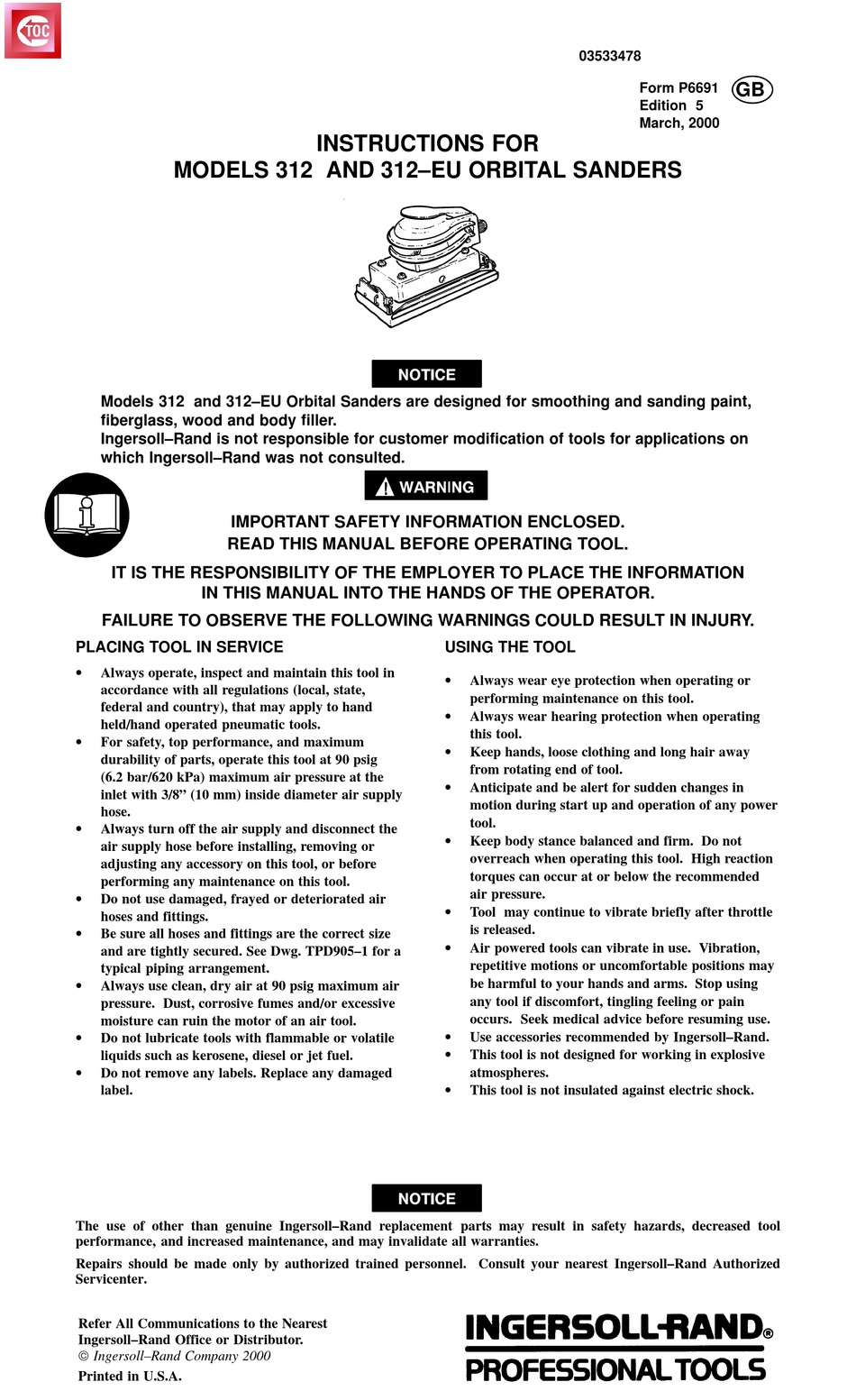 INGERSOLLRAND 312 INSTRUCTIONS MANUAL Pdf Download ManualsLib