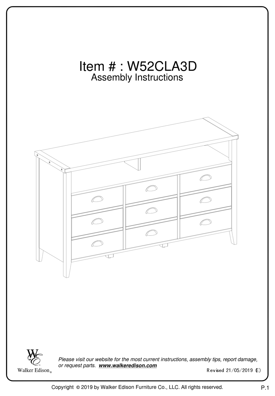 WALKER EDISON W52CLA3D ASSEMBLY INSTRUCTIONS MANUAL Pdf Download