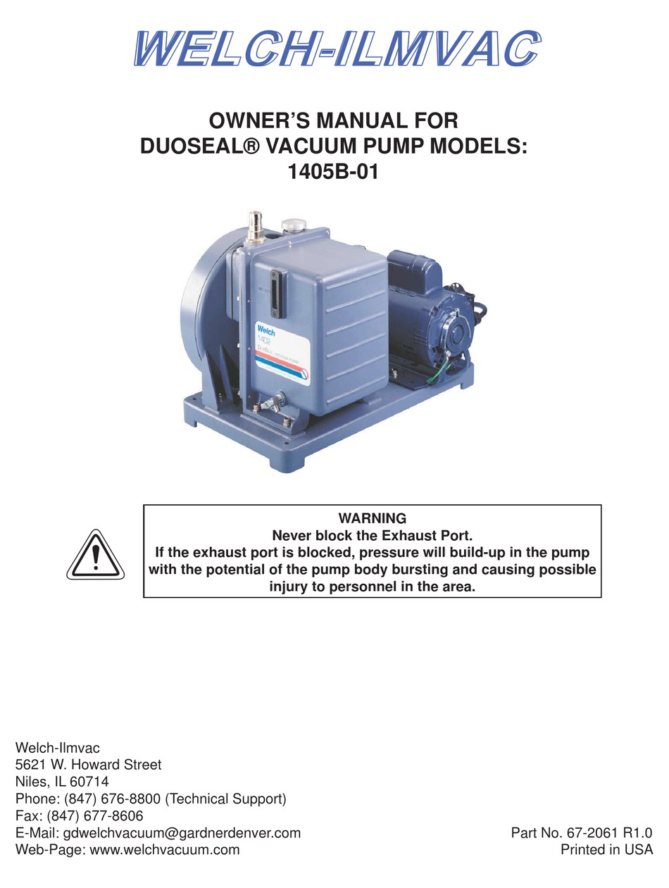 WELCHILMVAC DUOSEAL 1405B01 OWNER'S MANUAL Pdf Download ManualsLib