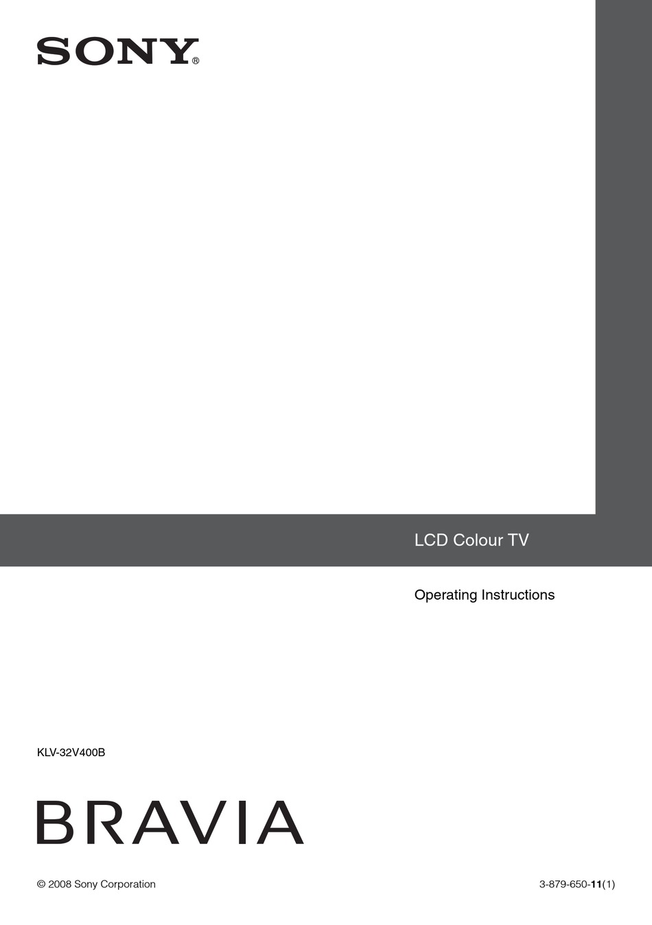 SONY BRAVIA KLV-32V400B OPERATING INSTRUCTIONS MANUAL Pdf Download