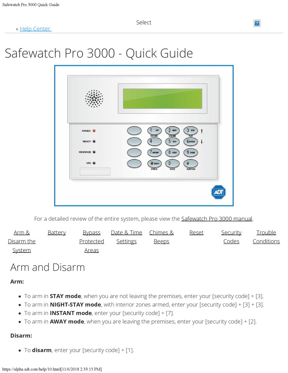ADT SAFEWATCH PRO 300 QUICK MANUAL Pdf Download ManualsLib