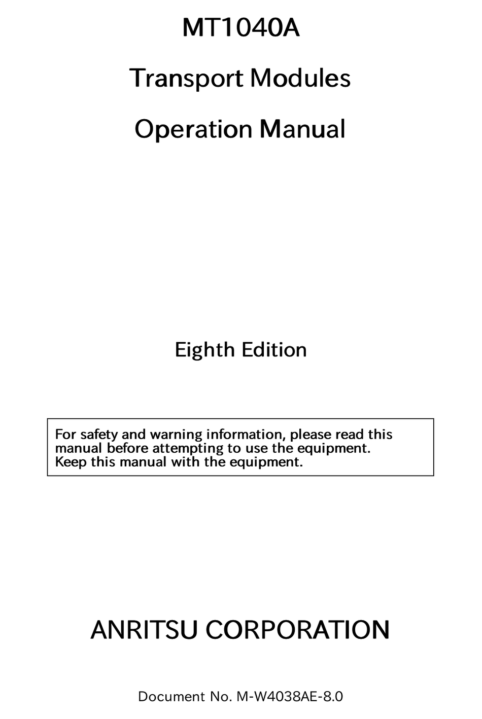 ANRITSU MT1040A OPERATION MANUAL Pdf Download | ManualsLib