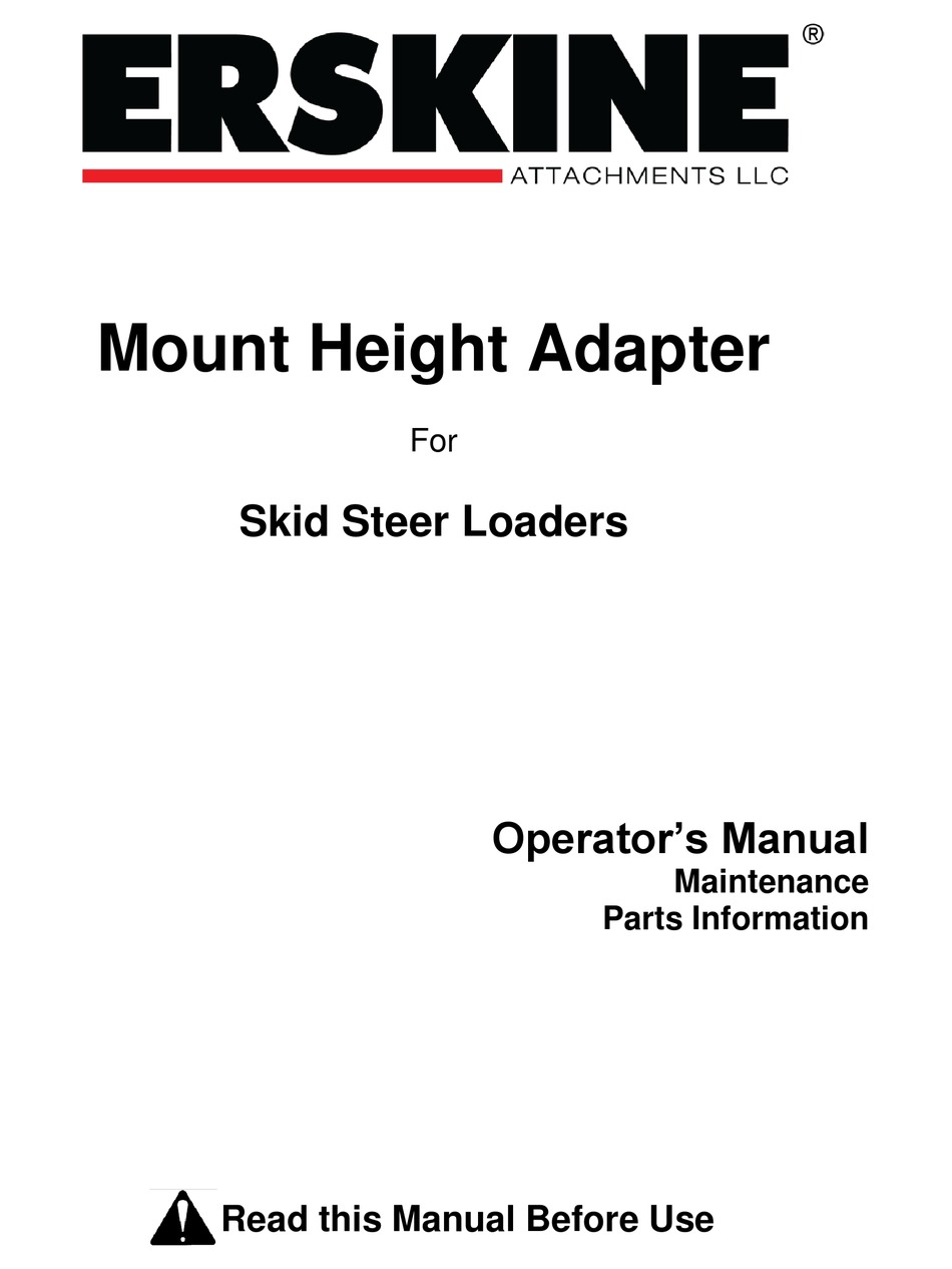 ERSKINE ATTACHMENTS MOUNT HEIGHT ADAPTER OPERATOR'S MANUAL Pdf Download ManualsLib
