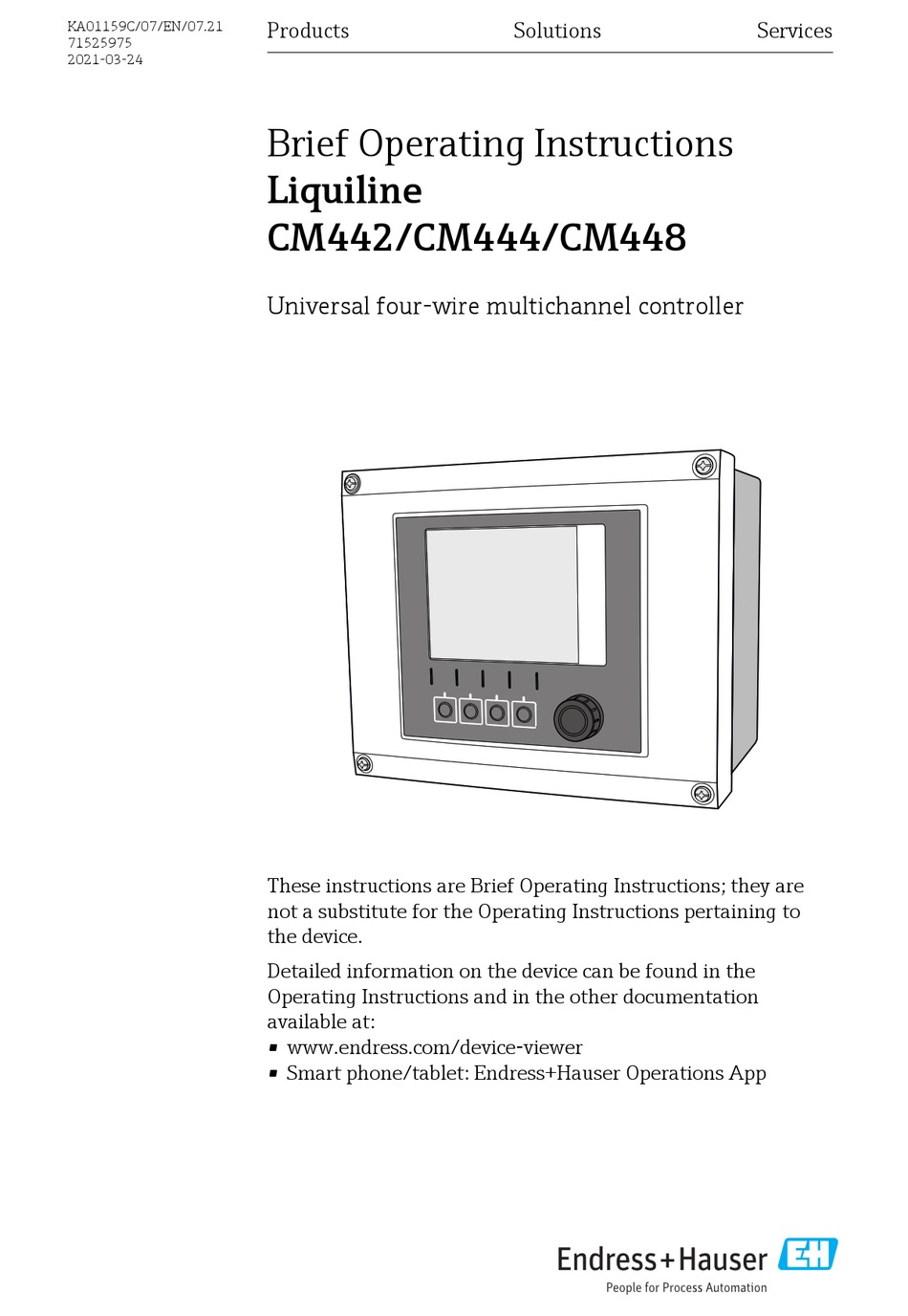 ENDRESS+HAUSER LIQUILINE CM442 BRIEF OPERATING INSTRUCTIONS Pdf