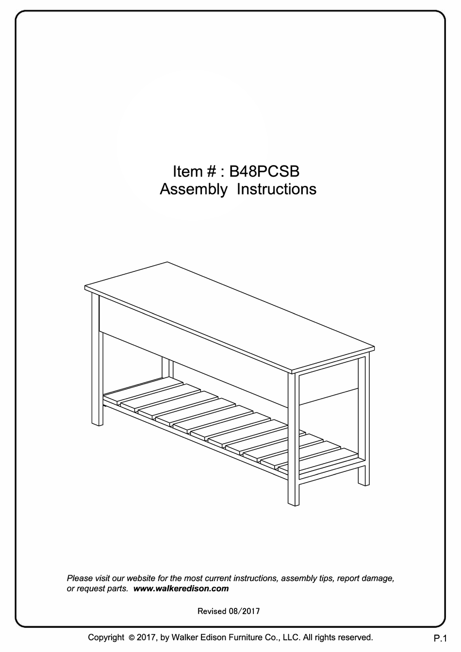 WALKER EDISON 848PCSB ASSEMBLY INSTRUCTIONS MANUAL Pdf Download