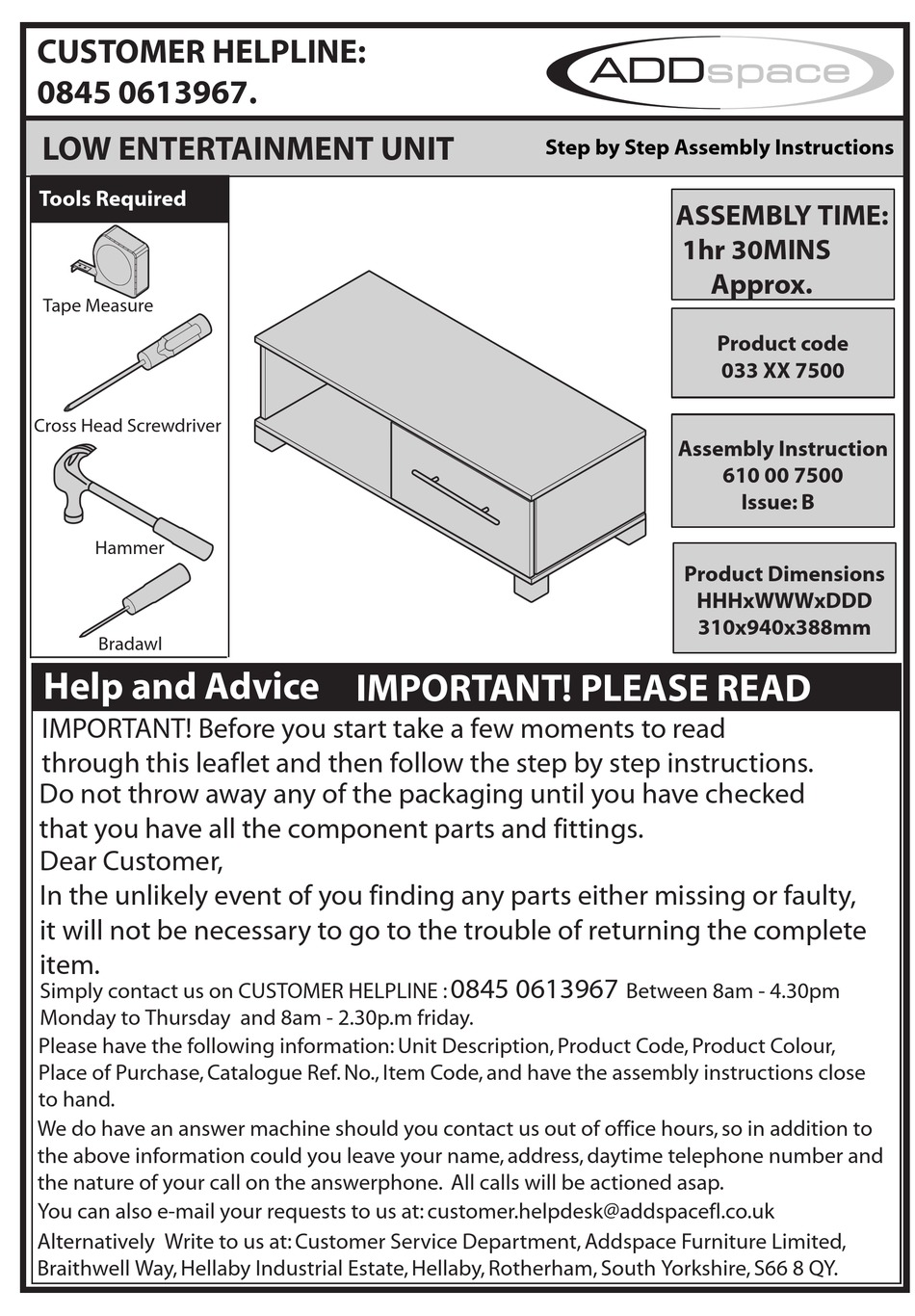 ADDSPACE 033 7500 SERIES STEP BY STEP ASSEMBLY INSTRUCTIONS Pdf