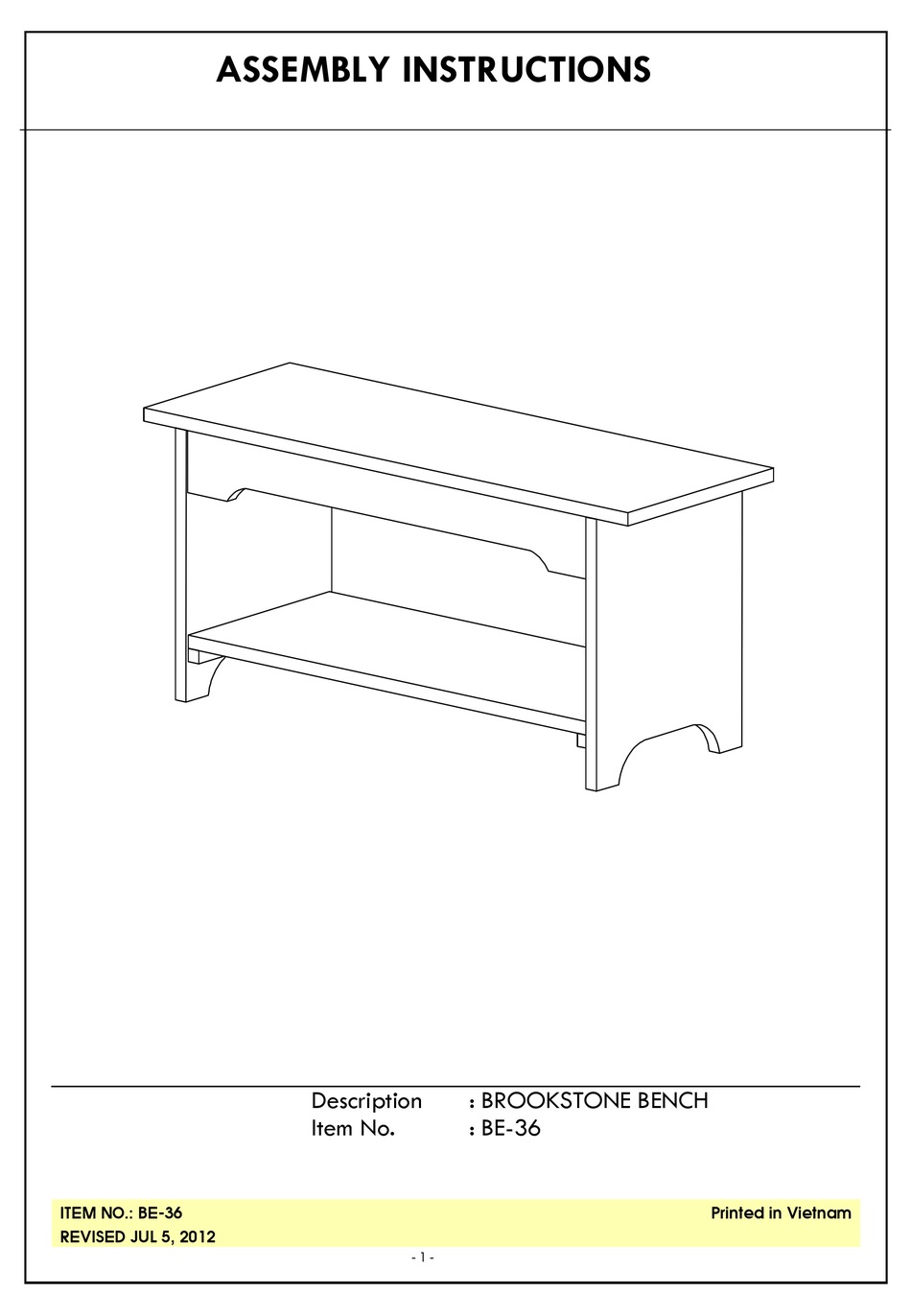 UNFINISHED FURNITURE OF WILMINGTON BE-36 ASSEMBLY INSTRUCTIONS Pdf