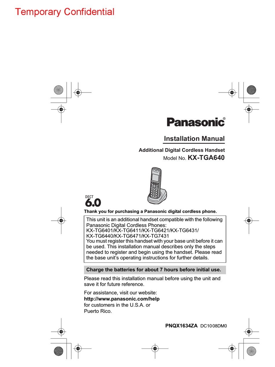 PANASONIC KX-TGA640 INSTALLATION MANUAL Pdf Download | ManualsLib