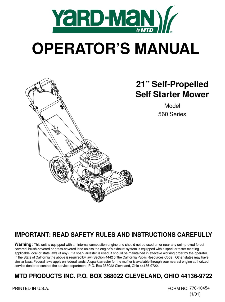 YARD-MAN 560 SERIES OPERATOR'S MANUAL Pdf Download | ManualsLib