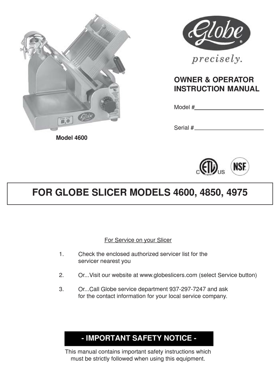 GLOBE 4600 OWNER & OPERATOR INSTRUCTION MANUAL Pdf Download | ManualsLib