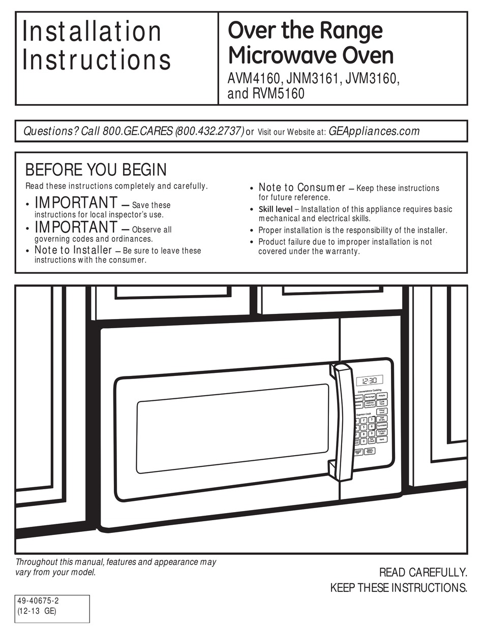 GE AVM4160 INSTALLATION INSTRUCTIONS MANUAL Pdf Download ManualsLib
