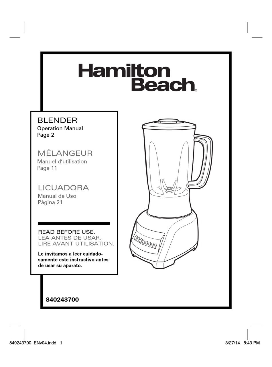 HAMILTON BEACH 840243700 OPERATION MANUAL Pdf Download | ManualsLib