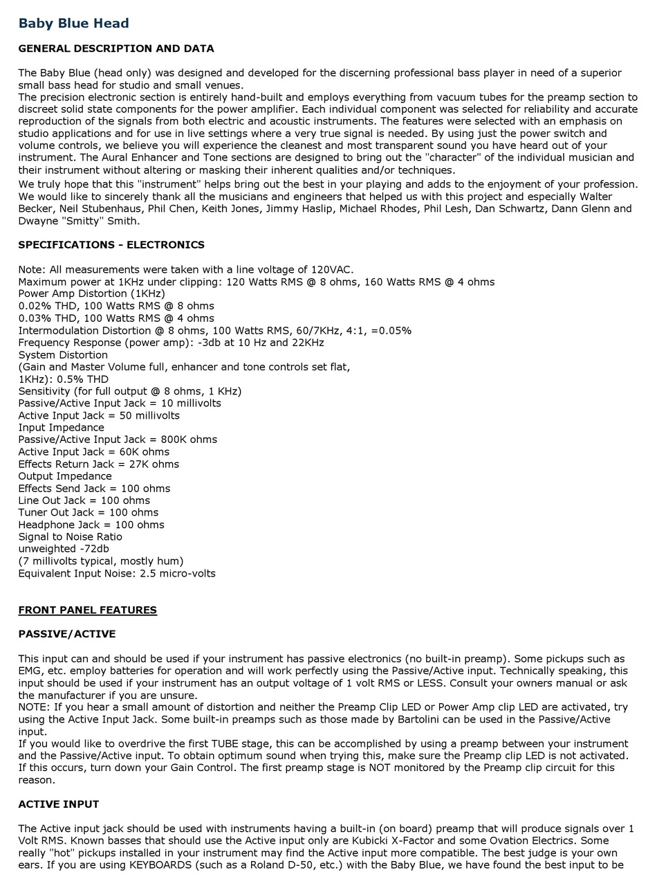 SWR BABY BLUE HEAD MANUAL Pdf Download ManualsLib