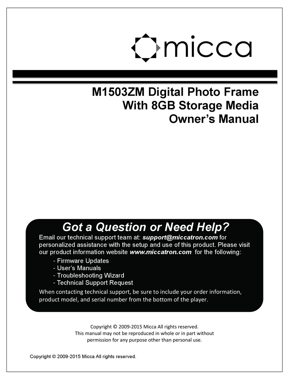 MICCA M1503ZM OWNER'S MANUAL Pdf Download ManualsLib